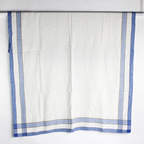 Vintage Off-White Blue and Yellow Cotton Picnic Tablecloth 50" x 64"