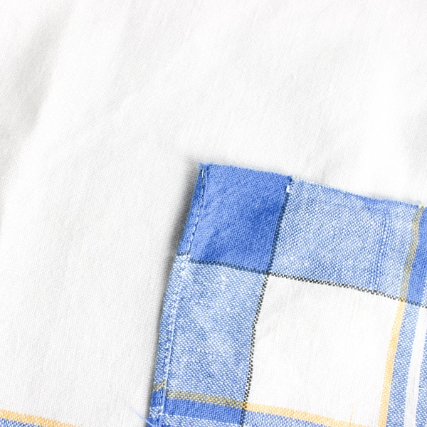 Vintage Off-White Blue and Yellow Cotton Picnic Tablecloth 50" x 64"