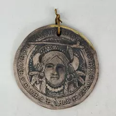 Vintage Sioux Pottery Wall Plaque Native American And Peace Pipe 5 Inch Signed