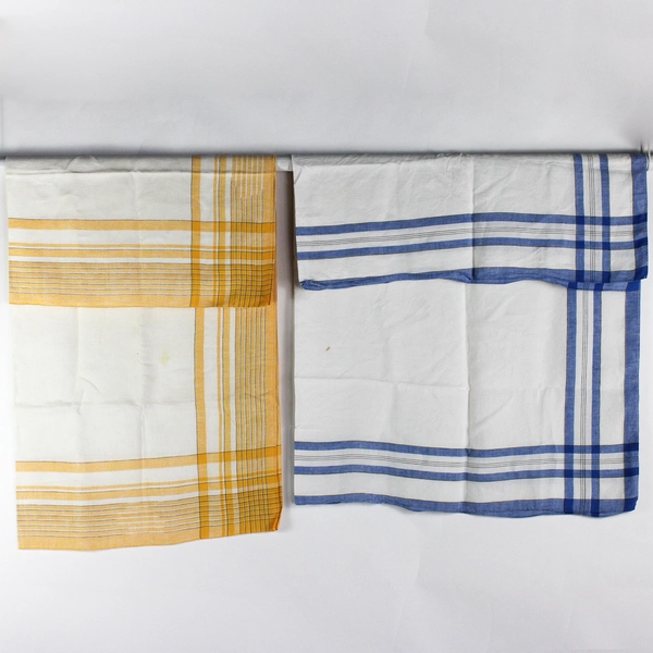 Lot of 2 Plaid Picnic Tablecloths Blue and Yellow Flawed