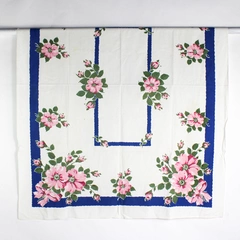Vintage Cotton Tablecloth Pink Rose Design 50" x 60" DIY Fabric Upcycling