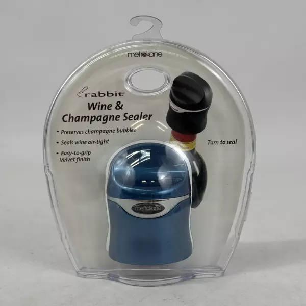 Metrokane Metallic Blue Rabbit Wine & Champagne Bottle Sealer New
