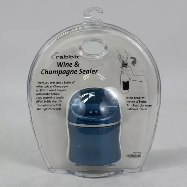 Metrokane Metallic Blue Rabbit Wine & Champagne Bottle Sealer New