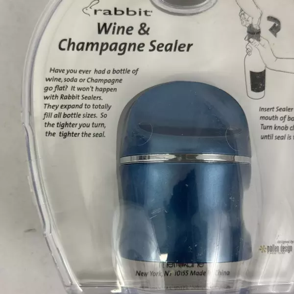 Metrokane Metallic Blue Rabbit Wine & Champagne Bottle Sealer New