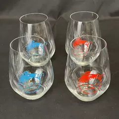 4 Glass Tech Brooks Wine Glasses From Amity Oregon Red And Blue Dragon Logos