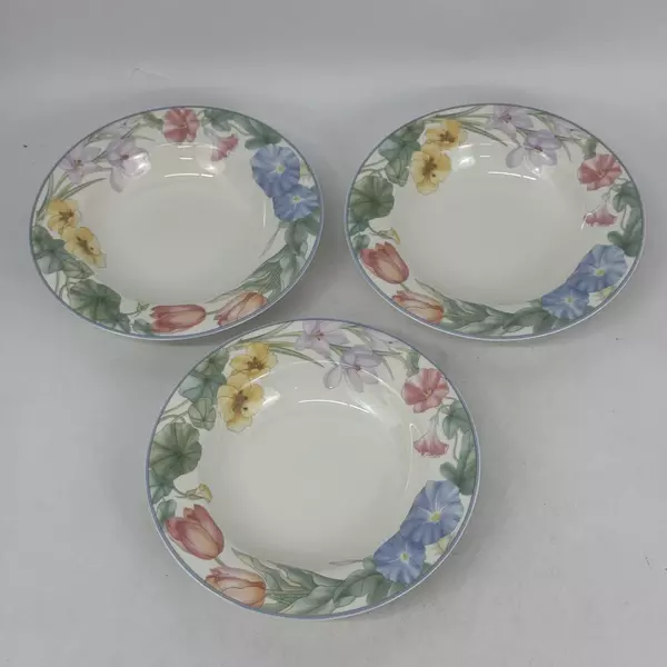 Lot of 3 Mikasa Spring Legacy Wide Rim Floral China Soup or Pasta Bowls 9 Inch