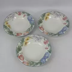 Lot of 3 Mikasa Spring Legacy Wide Rim Floral China Soup or Pasta Bowls 9 Inch