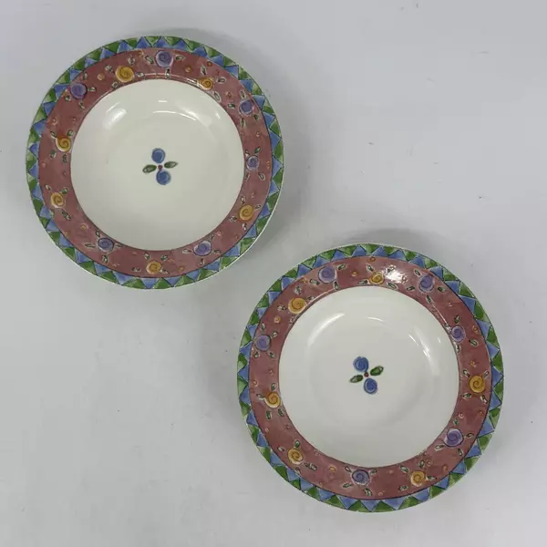 2 Sango Sue Lipkin The Sweet Shoppe Wide Rim Soup Or Pasta Bowls Cranberry Twirl