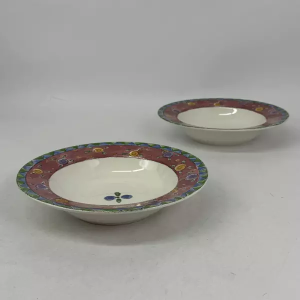 2 Sango Sue Lipkin The Sweet Shoppe Wide Rim Soup Or Pasta Bowls Cranberry Twirl