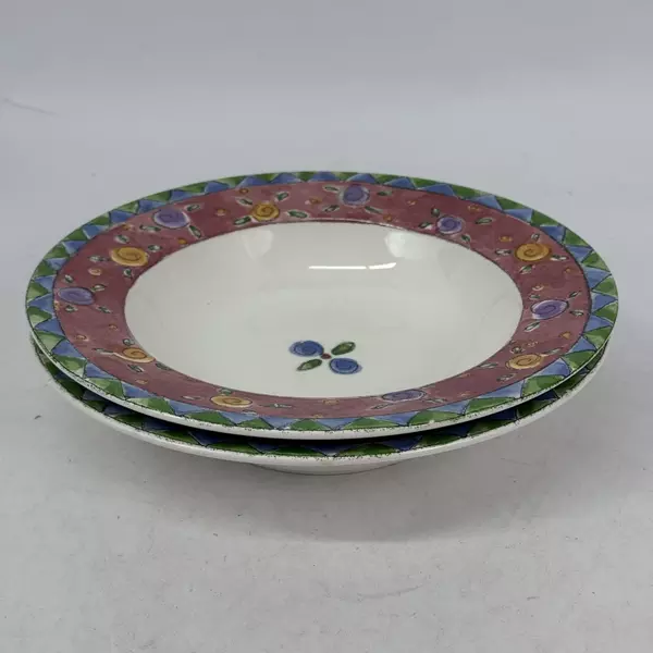 2 Sango Sue Lipkin The Sweet Shoppe Wide Rim Soup Or Pasta Bowls Cranberry Twirl