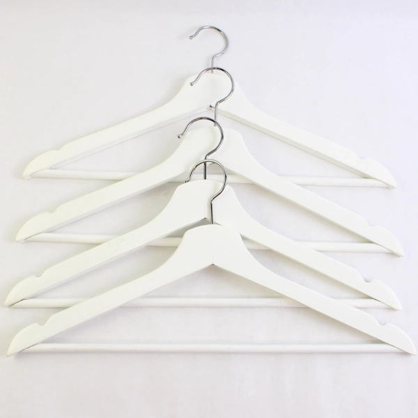 Lot of 4 White Clothing Store Wooden Hanger For Suit Coat & Pants Pre-Owned