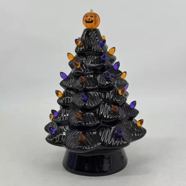 Mr. Christmas 12.5” Halloween Ceramic LED Light Tree Jack O Lantern Topper