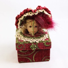 Dan Dee Collectors Choice Porcelain Blond Doll Head Red Decor Boxes Victorian
