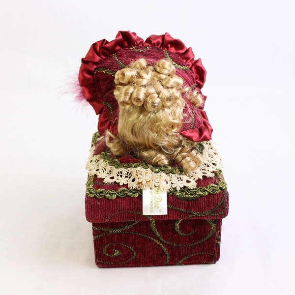 Dan Dee Collectors Choice Porcelain Blond Doll Head Red Decor Boxes Victorian
