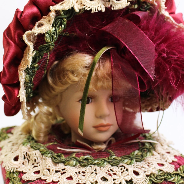 Dan Dee Collectors Choice Porcelain Blond Doll Head Red Decor Boxes Victorian