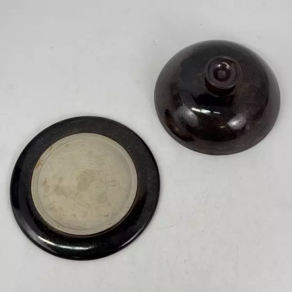 Handmade Pottery Cheese Or Butter Dish with Dome Cloche Lid Signed Brown