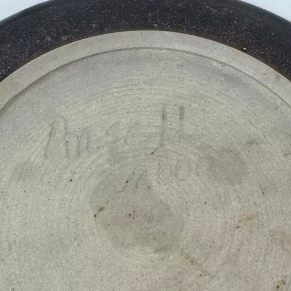 Handmade Pottery Cheese Or Butter Dish with Dome Cloche Lid Signed Brown