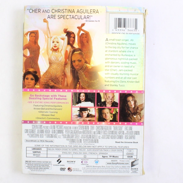 Burlesque DVD 2010 Sony Rated PG-13 Cher