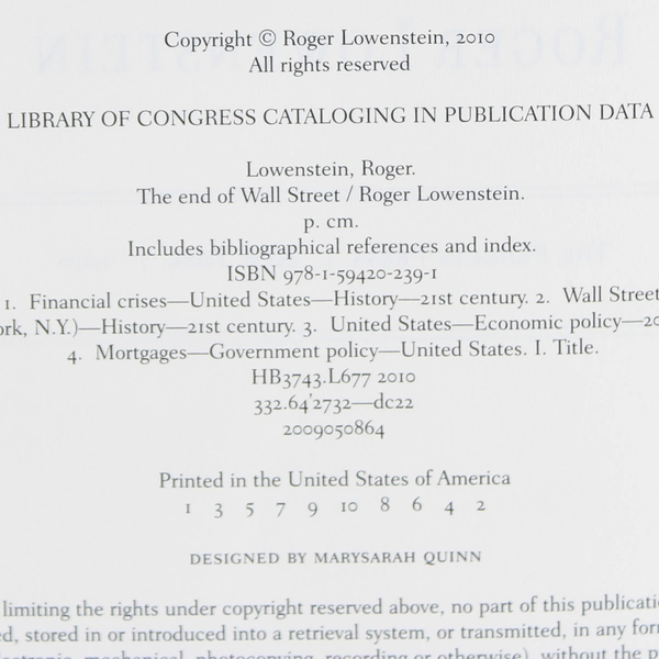 The End of Wall Street by Roger Lowenstein 2010 HC DJ 2008 Collapse