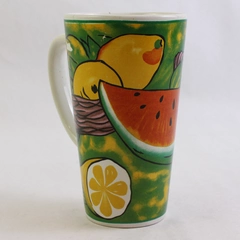 Unmarked Ceramic Handled Mug Summer Fruit Watermelon Print 6" Tall