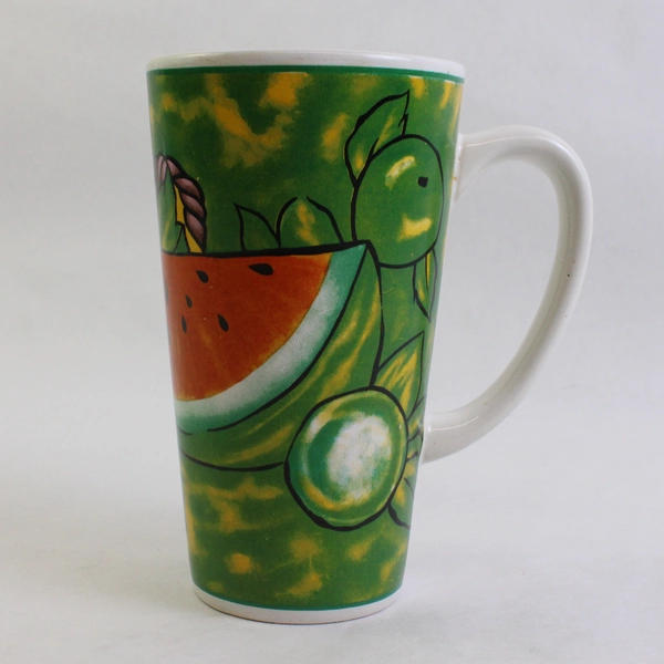Unmarked Ceramic Handled Mug Summer Fruit Watermelon Print 6" Tall