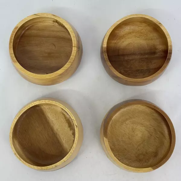 4 Light To Medium Color Wood Salad Bowls Made In The Philippines 5.75 Inch
