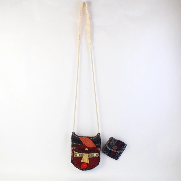 2 Piece Handmade Set Felted Fruit Face Crossbody Bag with Coin Purse
