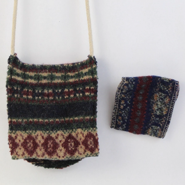 2 Piece Handmade Set Felted Fruit Face Crossbody Bag with Coin Purse