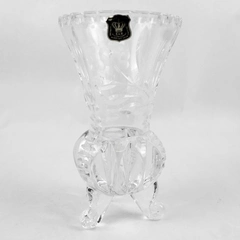 Golden Crown Hand Cut 3 Footed Lead Crystal Vase With Etched Flowers 6.5 inch