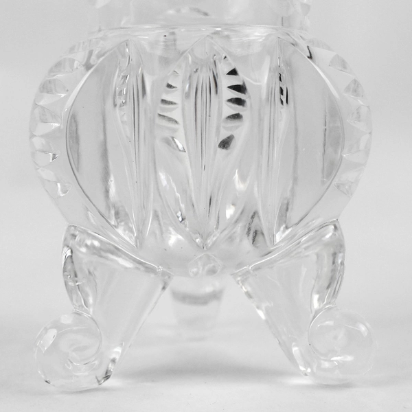 Golden Crown Hand Cut 3 Footed Lead Crystal Vase With Etched Flowers 6.5 inch