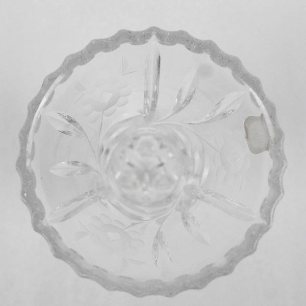 Golden Crown Hand Cut 3 Footed Lead Crystal Vase With Etched Flowers 6.5 inch