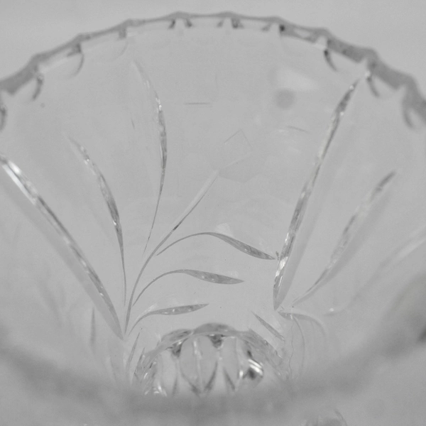 Golden Crown Hand Cut 3 Footed Lead Crystal Vase With Etched Flowers 6.5 inch