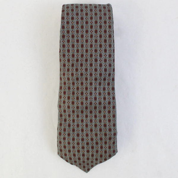Oscar De La Renta Sliver Red Patterned Neck Tie 60"