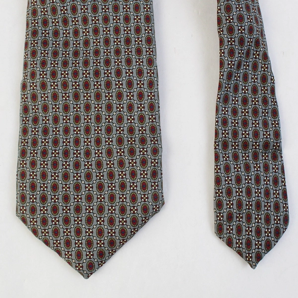 Oscar De La Renta Sliver Red Patterned Neck Tie 60"