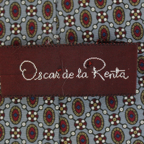 Oscar De La Renta Sliver Red Patterned Neck Tie 60"