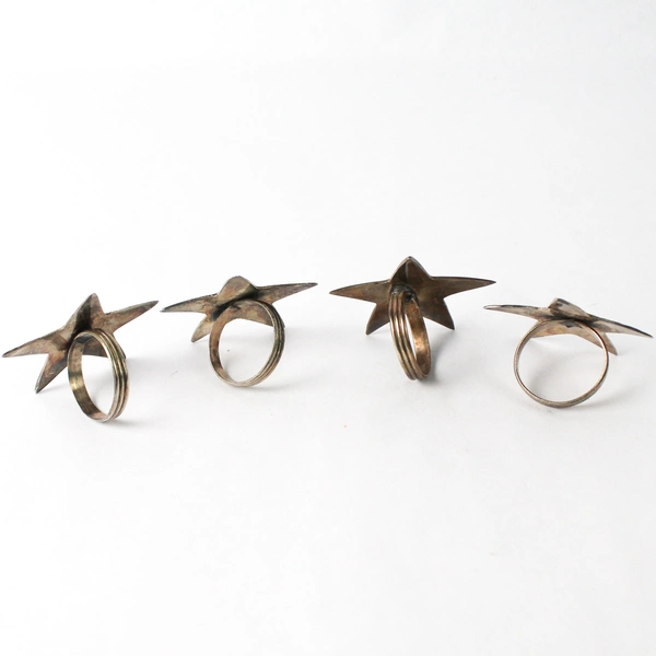Set of 4 Unbranded Metal Silver Napkin Rings Star India Made