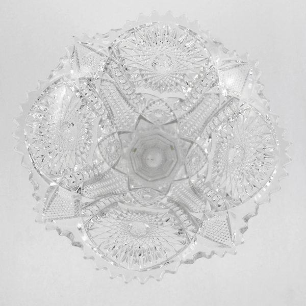 Vintage Cut Crystal Footed Compote Star Diamond Pattern 6.75 Inch