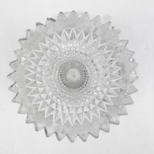 Vintage Cut Crystal Footed Compote Star Diamond Pattern 6.75 Inch