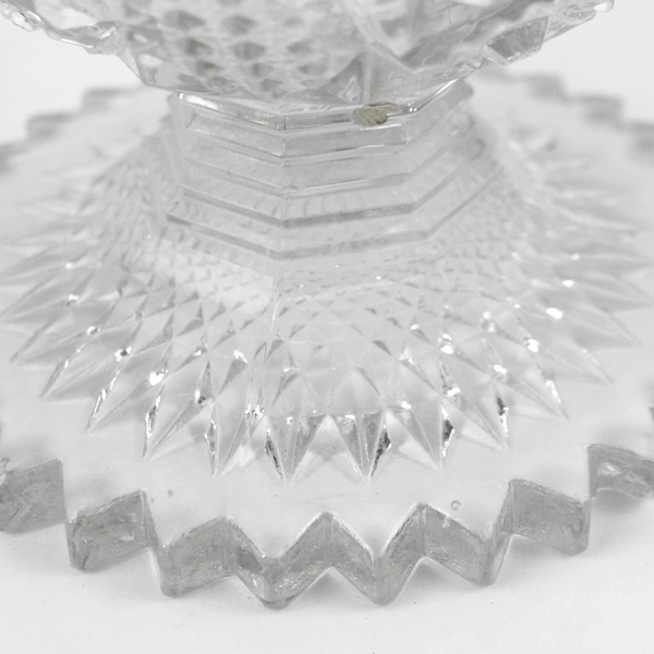 Vintage Cut Crystal Footed Compote Star Diamond Pattern 6.75 Inch