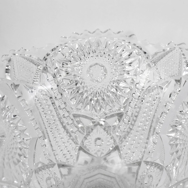 Vintage Cut Crystal Footed Compote Star Diamond Pattern 6.75 Inch