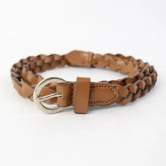 Light Brown Skinny Braided Faux Leather Adjustable Belt 43"