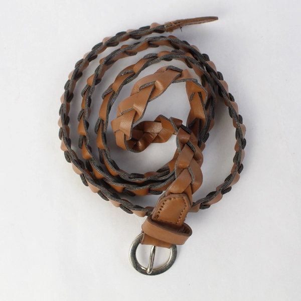 Light Brown Skinny Braided Faux Leather Adjustable Belt 43"