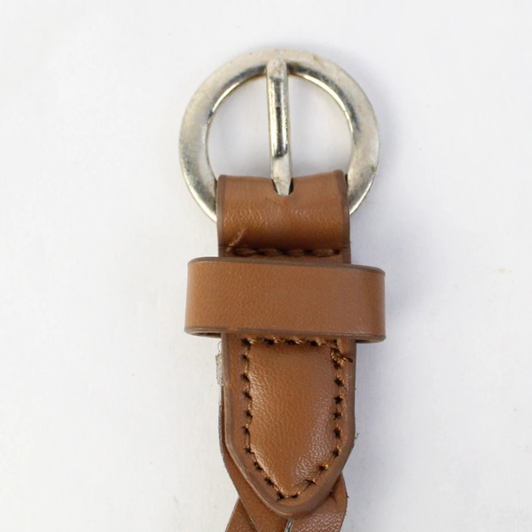 Light Brown Skinny Braided Faux Leather Adjustable Belt 43"