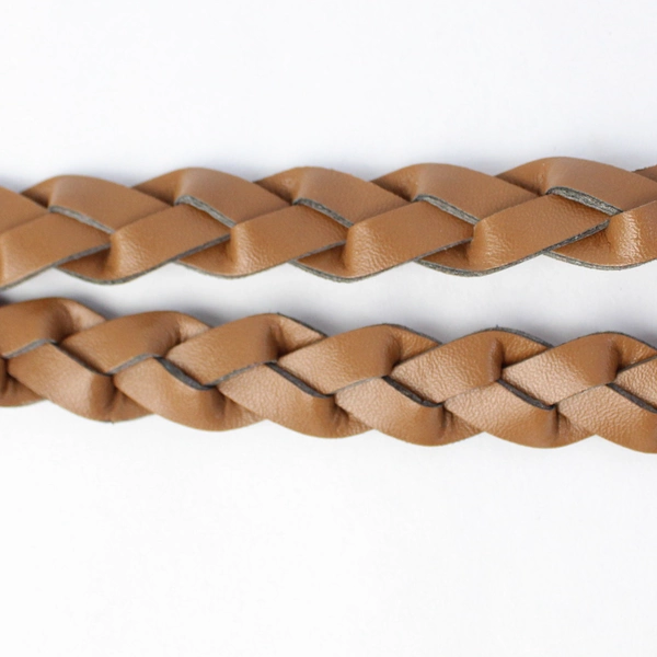 Light Brown Skinny Braided Faux Leather Adjustable Belt 43"