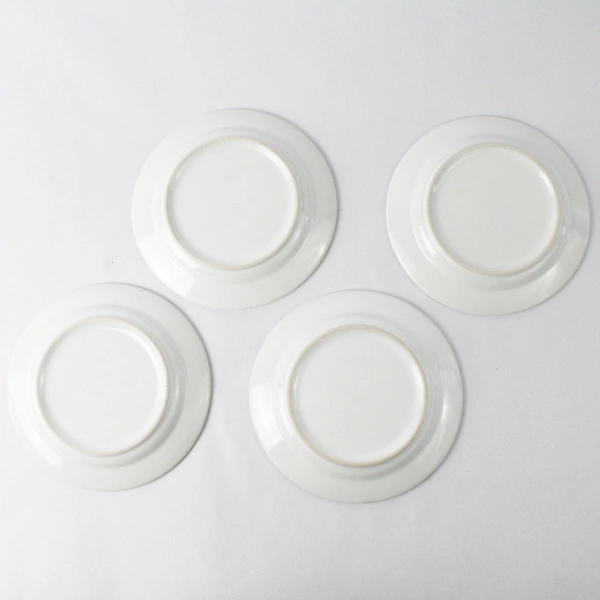 Set of 4 White Ceramic Saucers With Pastel Trims for Spring and Easter 6"