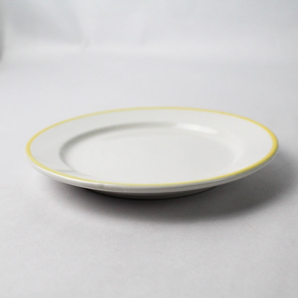 Set of 4 White Ceramic Saucers With Pastel Trims for Spring and Easter 6"