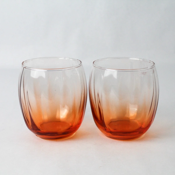 Set Of 2 Cristar Stemless Wine Glasses Neon Orange 3.75"