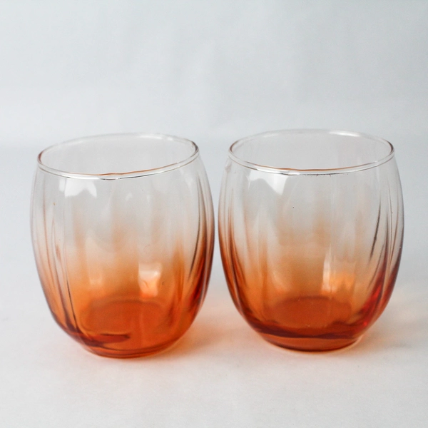 Set Of 2 Cristar Stemless Wine Glasses Neon Orange 3.75"