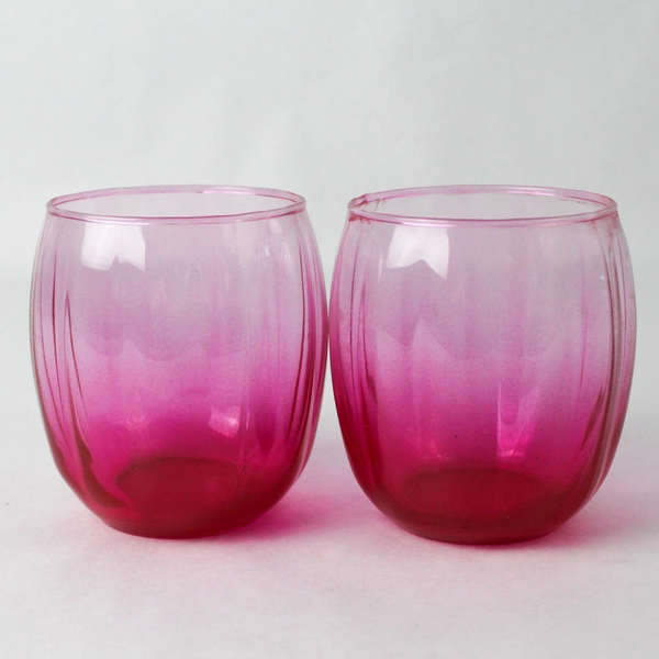 Set Of 2 Cristar Stemless Wine Glasses Neon Hot Pink 3.75"