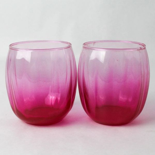 Set Of 2 Cristar Stemless Wine Glasses Neon Hot Pink 3.75"